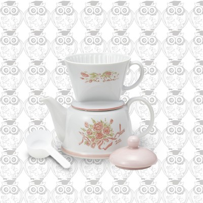 【日本】Kalita咖啡花茶兩用精美陶瓷咖啡壺套組(玫瑰粉)